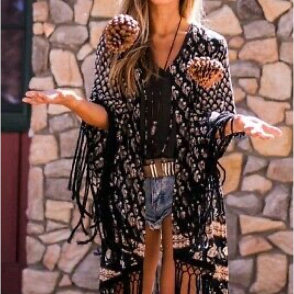 Spell & the Gypsy Bohemian Royal charcol Fringe Kimono